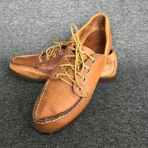 Vintage Sioux Mox By Tru Stitch Mens 9 M Brown Leather Boat Shoes Moccasins USA